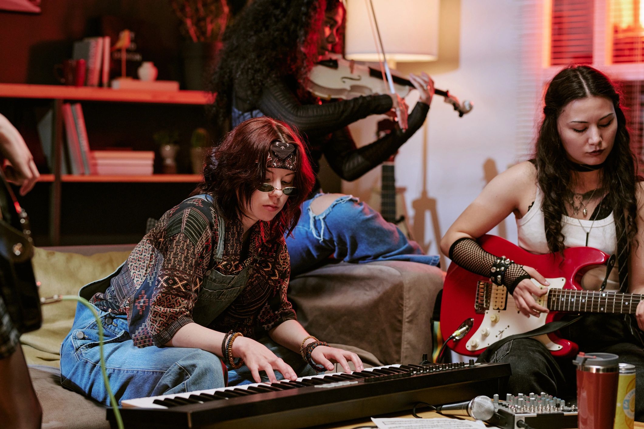 Band rehearsal in home studio