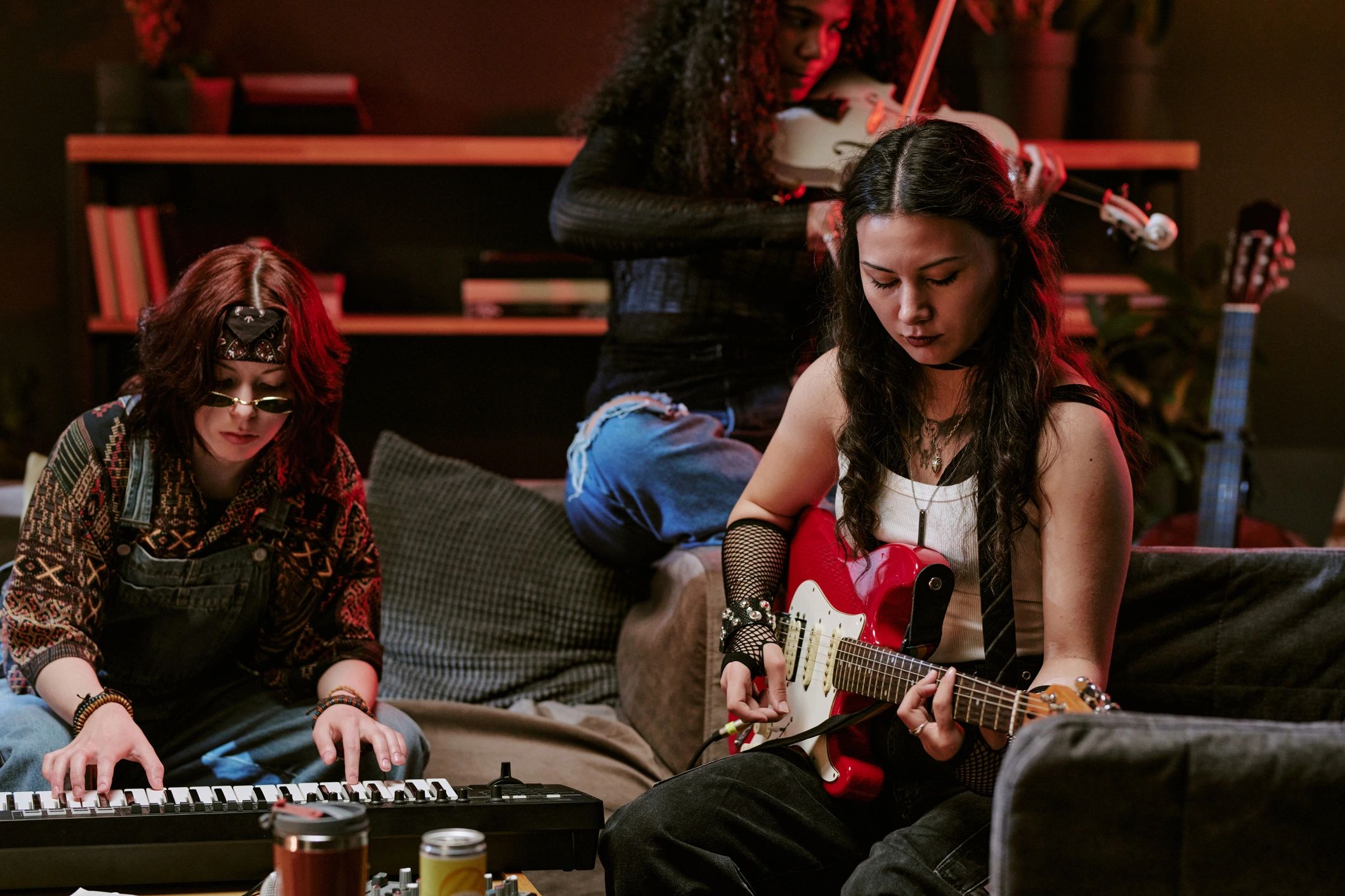 Artists rehearsing in a studio